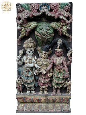 36" Large Goddess Meenakshi Kanya Dan Performing Vishnu | Wooden Statue