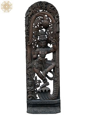 47" Large God Krishna Dancing On kaliya Naag | Wooden Statue