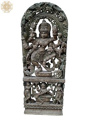 48" Large Goodess Saraswati Dancing And Playing Sitar | Wooden Statue