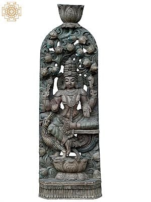 48" Large God Vishnu Sitting On Annam | Wooden Statue
