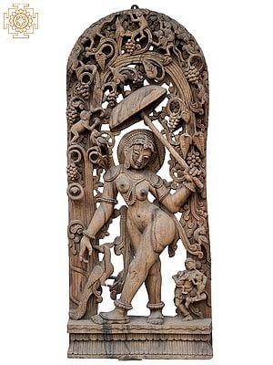 "Vinyasa Kanya" (The Well-Groomed Lady) Large Apsara With Umbrella | Wooden Statue