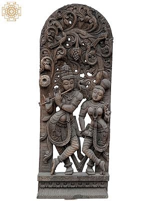 48" Large Radha Krishna Dancing | Wooden Statue