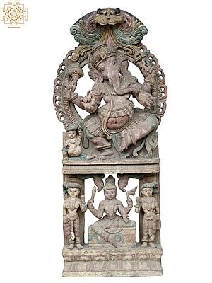 49" Large Dancing Ganesh With Lord Shiva at Bottom| Wooden Statue