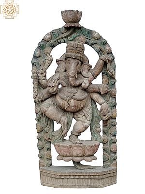 49" Large Dancing Ganesh On Lotus | Wooden Statue