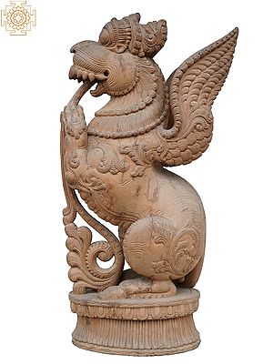 33" Large Yali Wooden Sculpture with Wings