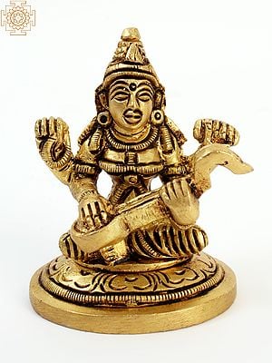 2" Small Sitting Devi Saraswati in Brass