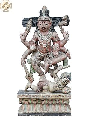 25" God Shiva Dancing On Apasmara | Wooden Statue