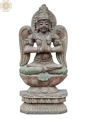 24" Lord Garuda On Lotus | Wooden Statue