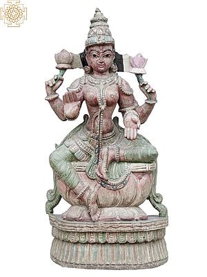 24" Goddess Lakshmi Wooden Statue on Louts