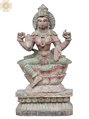 Goddess Lakshmi Idol on Louts | Wooden Statue