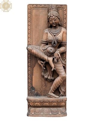 24” Wooden Statue of Apsara Wearing Ghumru (Ghungroo)