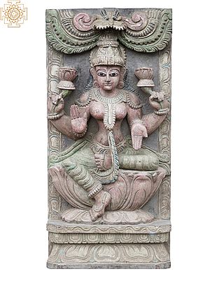 21" Goddess Lakshmi On Louts Wooden Statue