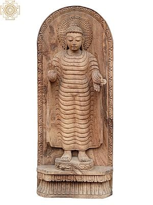 24" Standing Lord Buddha Wooden Statue