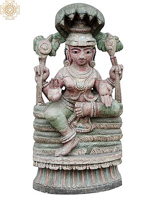 25" Lord Vishnu Idol on Sheshnag Throne | Wooden Statue