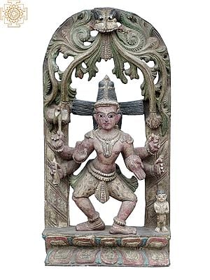 24" Six Arms Lord Shiva Dancing Wooden Statue