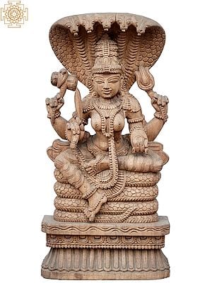 25" Goddess Mariamman Idol on Sheshnag Throne | Wooden Statue