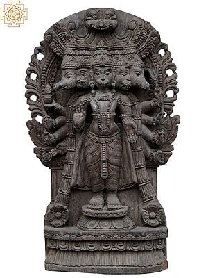 24" Panchamukhi Hanuman Wooden Statue
