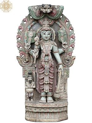30" Large Lord Vishnu Rudra Avatar Wooden Statue