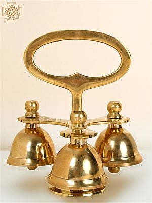 6" Triple Ritual Bell with Holder in Brass