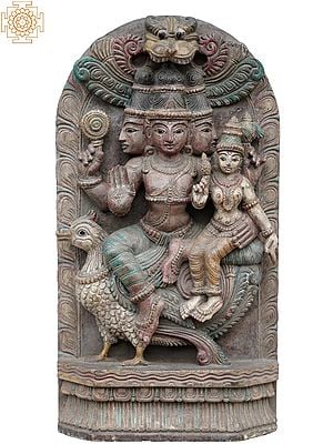 18" Wooden Lord Brahma And Lakshmi On Hamsa Statue