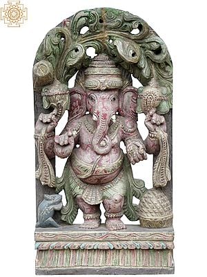 18" Standing Ganesha Worship Mooshak Wooden Statue