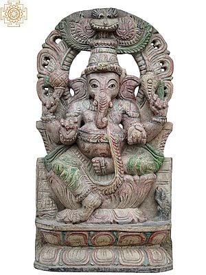 18" Standing Ganesha Mooshak Worship Wooden Statue