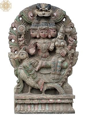 18" Tri Mukhi Brahma With Goddess Lakshmi On Hamsa Statue