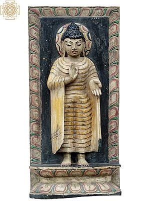 18" Standing Lord Buddha Wooden Statue
