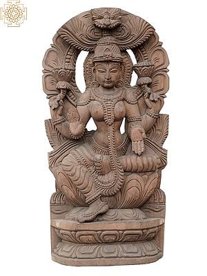 18" Wooden Goddess Lakshmi Statue