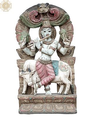 18" Lord Venugopal Idol Playing Flute | Wooden Statue