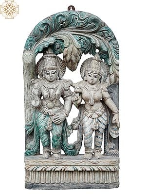 18" Lord Vishnu With Goddess Lakshmi Wooden Statue