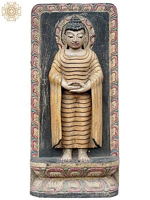18'' Gautama Buddha Idol Standing in Dhyana Mudra | Wooden Statue