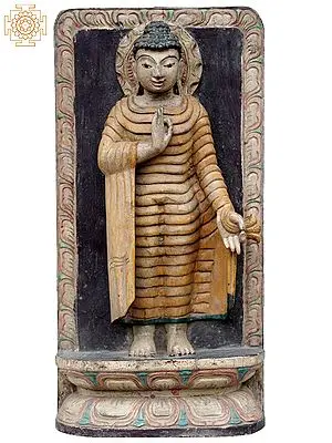 18" Standing Buddha Statue in Vitarka Mudra | Wooden Sculpture