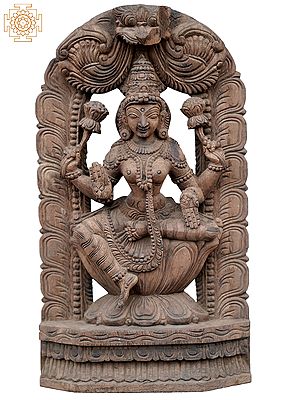 17'' Finely Carved Hindu Goddess Lakshmi | Wooden Statue
