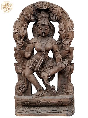 18'' Finely Carved Hindu Goddess Dancing Parvati | Wooden Statue