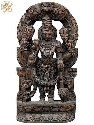 18'' Finely Carved Vishnu Standing With Gada | Wooden Statue
