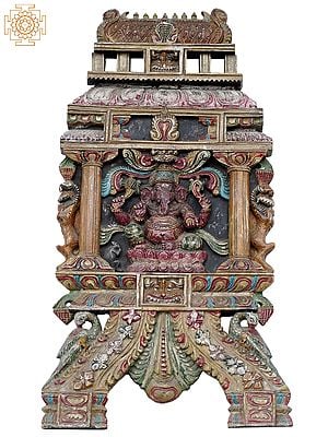 24'' Colorful Lord Ganesha Kavadi Wall Panel | Wooden Statue