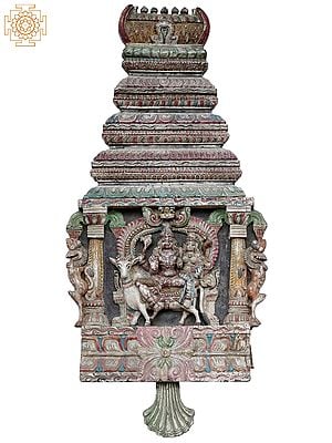 41'' Large Colorful Rishabarudar Kavadi Wall Panel | Wooden Statue
