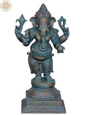 18'' Hindu God Ganesha (Vinayaka) Standing On Oval Base | Bronze