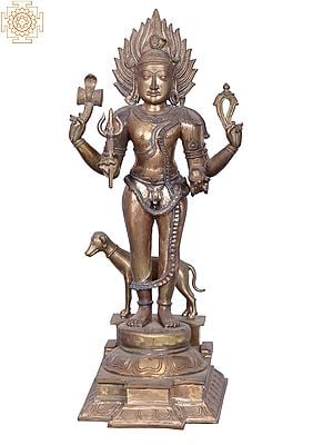 23'' Hindu God Bhairava With Vahana Dog | Bronze