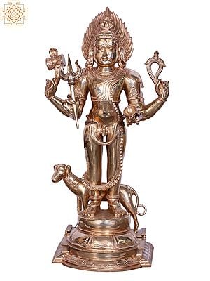28'' Hindu God Bhairava With Vahana Dog | Bronze