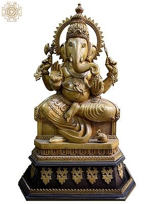 30" Sitting Bhagawan Ganapati | Wooden Statue