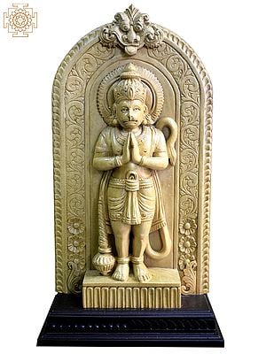 20" Standing Sankat Mochan Hanuman in Namaskar Mudra | Wooden Statue