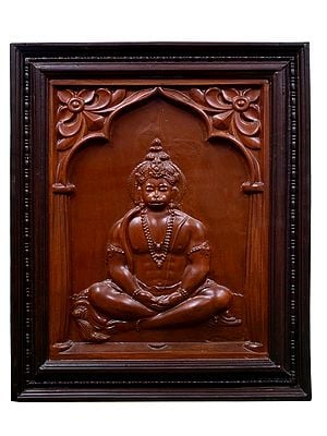 23'' Lord Hanuman Seated In Dhyana Mudra | Wooden Frame