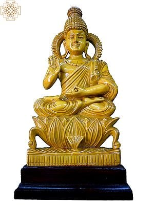 16'' Lord Buddha in Vitarka Mudra Seated on Lotus | Wooden Statue