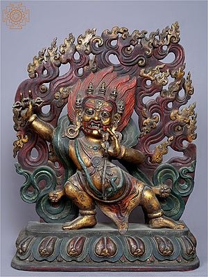 15'' Fierce Vajrapani From Nepal | Wooden Statue