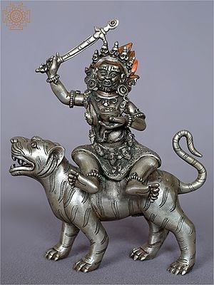 6'' Fierce Lord Bagh Bhairava With Sword From Nepal | Silver Statue