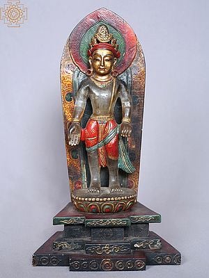 12'' Lord Avalokiteśvara Idol Standing on Base | Crystal and Wood