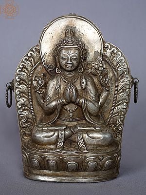 7'' Buddhist Deity Chenerzig from Nepal | Silver Ghau