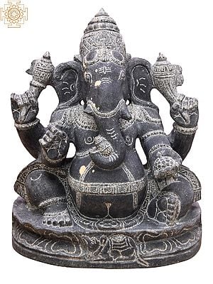 12'' Hindu God Ganesha With Drawn Details | Granite Stone Statue